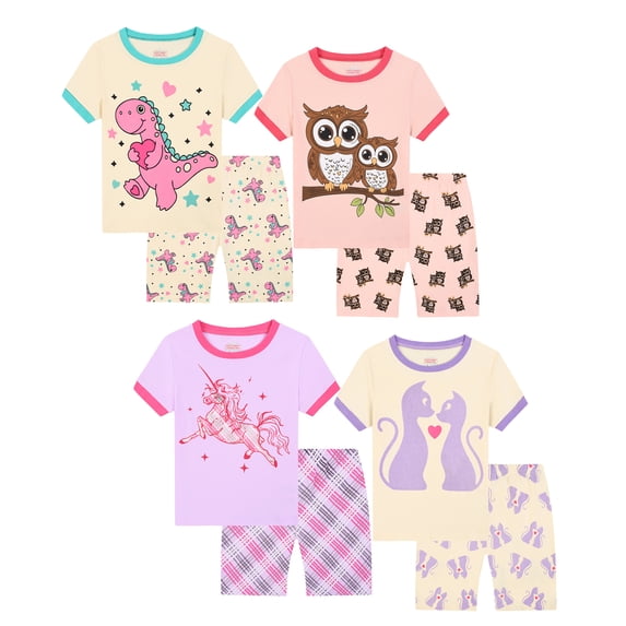 Beilxfa Girls Short Sleeve T-Shirts and Shorts Sets 100% Viscose Cartoon 2 Piece Summer Outfits Kids Night Clothes 3-10T