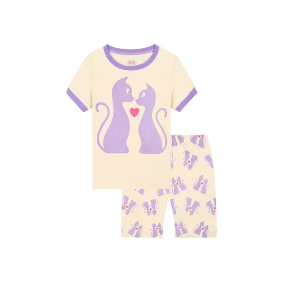 Beilxfa Girls Short Sleeve T-Shirts and Shorts Sets 100% Viscose Cartoon 2 Piece Summer Outfits Kids Night Clothes 3-10T