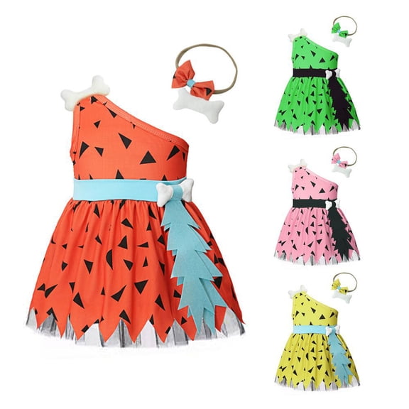 Beilxfa Kids Caveman Dressy Clothes Historical Stone Age Dress Set for Girls Birthday Halloween Dress Up Party Photo Shoot