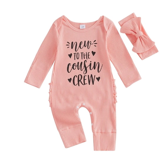 Beilxfa Newborn Baby Girl Fall Winter Clothes Coming Home Outfit Ruffle Romper Cute Ribbed Knit Jumpsuit Headband