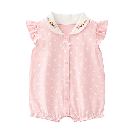 Beilxfa Newborn Baby Girls' Ruffle Sleeve Romper with Peter Pan Collar 100% Cotton Summer Jumpsuit One-piece For 0-18M Infants