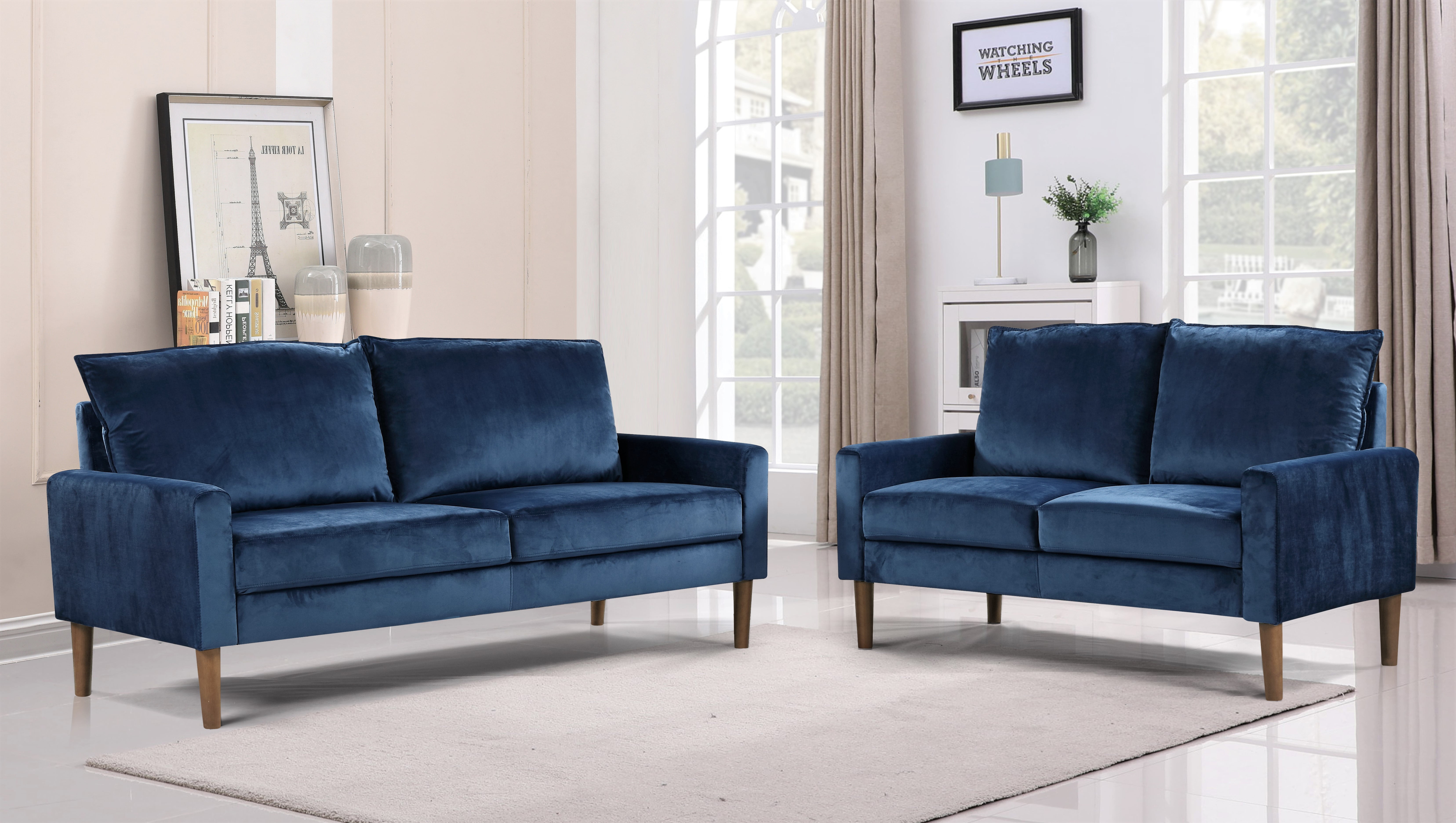 Beily Velvet Square Arm 2 Pieces Living Room Set