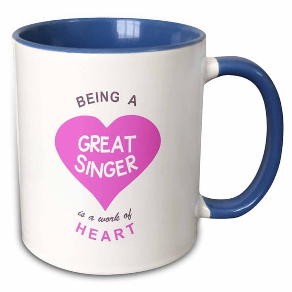 3drose, Being a Great Singer Is a Work of Heart. Girly Pink Cute Singing Quote, 11oz Two-tone Blue Mug