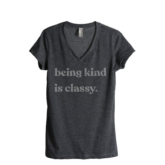 Being Kind Is Classy Women's Fashion Relaxed V-Neck T-Shirt Tee Charcoal Grey Small