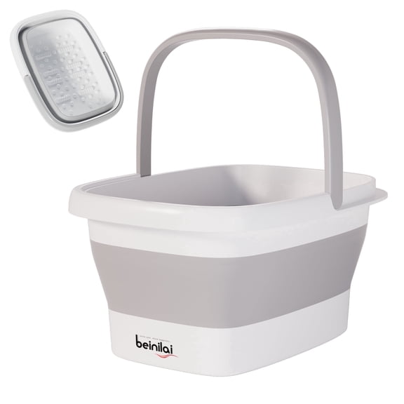 Beinilai Collapsible Foot Bath Basin with Massage Bumps for Soaking Feet,Soaking Tub with Handle,Multifunctional Plastic Foot Bucket-Grey
