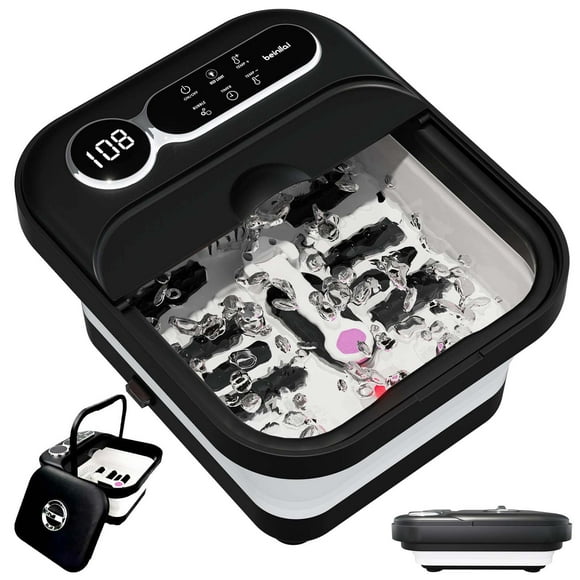 Beinilai Collapsible Foot Spa Bath Massage with Heat,Precise Temperature Control,6 Massage Roller,Bubble and Removable Pedicure Stone for Care Feet