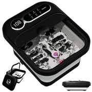 Beinilai Collapsible Foot Spa Bath Massage with Heat,Temperature Control,6 Massage Roller,Bubble and Removable Pedicure Stone for Care Feet