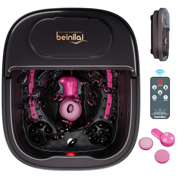 Beinilai Collapsible Foot Spa with Heat and Massage,Foot Bath with 3 Pedicure Attachments, Remote Control,Timer ,Bubbles and Vibration for Care Your Feet (Dark Grey)