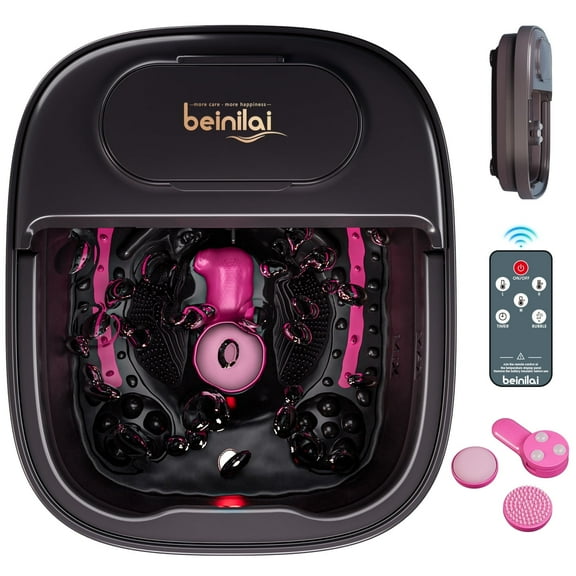 Beinilai Collapsible Foot Spa with Heat and Massage,Foot Bath with 3 Pedicure Attachments, Remote Control,Timer ,Bubbles and Vibration for Care Your Feet (Dark Grey)