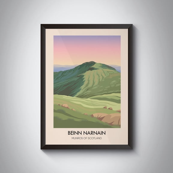 Beinn Narnain Munros Of Scotland Travel Poster, Mountain, Hiking, Scottish Highlands, Munro Bagging, Arrochar Alps, Loch Long, Vintage Print Wall Art, Modern Wall Decor, 8x12 UNFRAMED