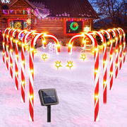 XEENSO 12 Pack Solar Christmas Candy Cane Lights, 8 Modes, Waterproof Outdoor Decorative Lights for Christmas Party Yard Garage Decor