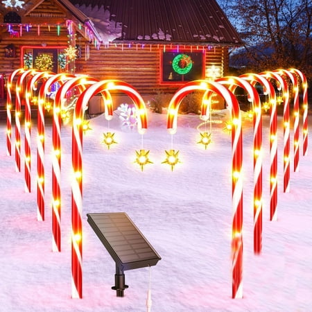 XEENSO 12 Pack Solar Christmas Candy Cane Lights, 8 Modes, Waterproof Outdoor Decorative Lights for Christmas Party Yard Garage Decor price history and forecast - XEENSO