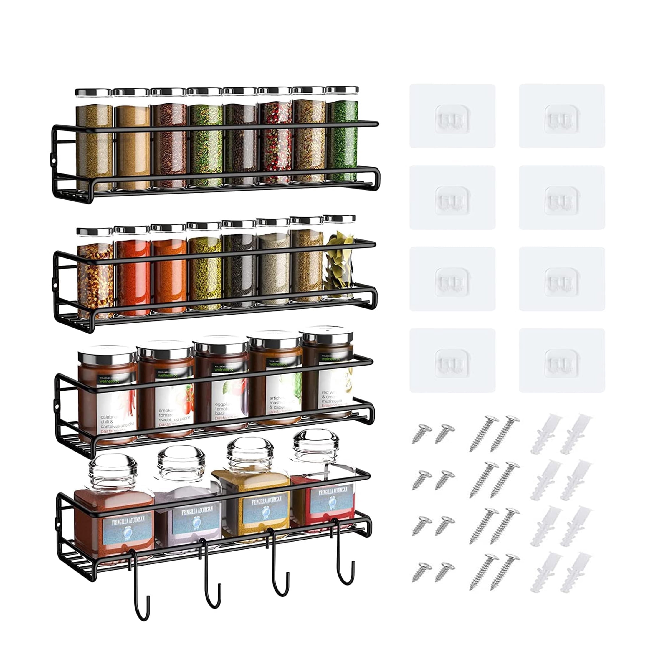 Beiou 4-Tier Spice Rack Organizer, Metal Shelves, Wall Mounted Holder ...
