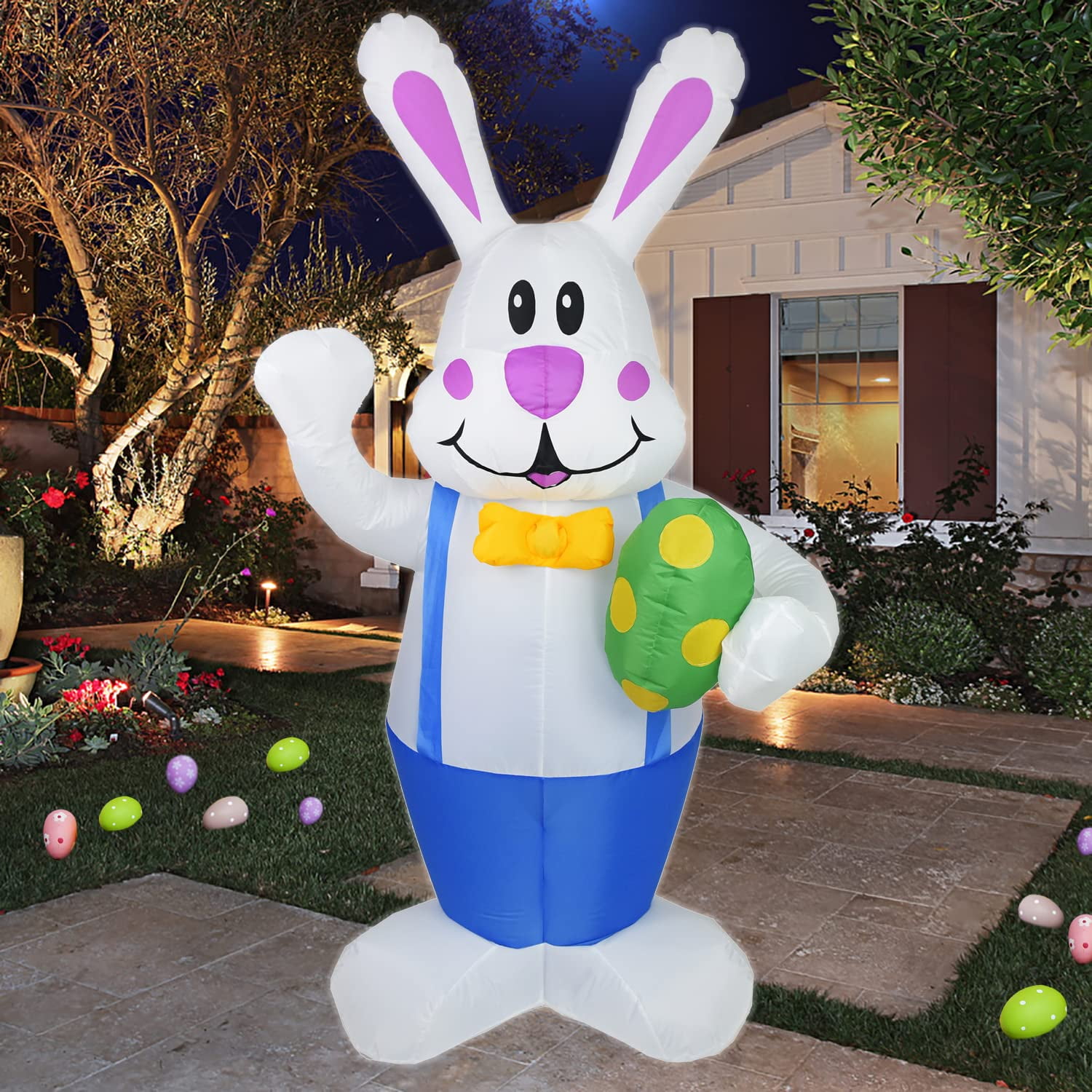 Beiou 6.3 ft Easter Inflatables Decoration happy Bunny & Eggs with LED