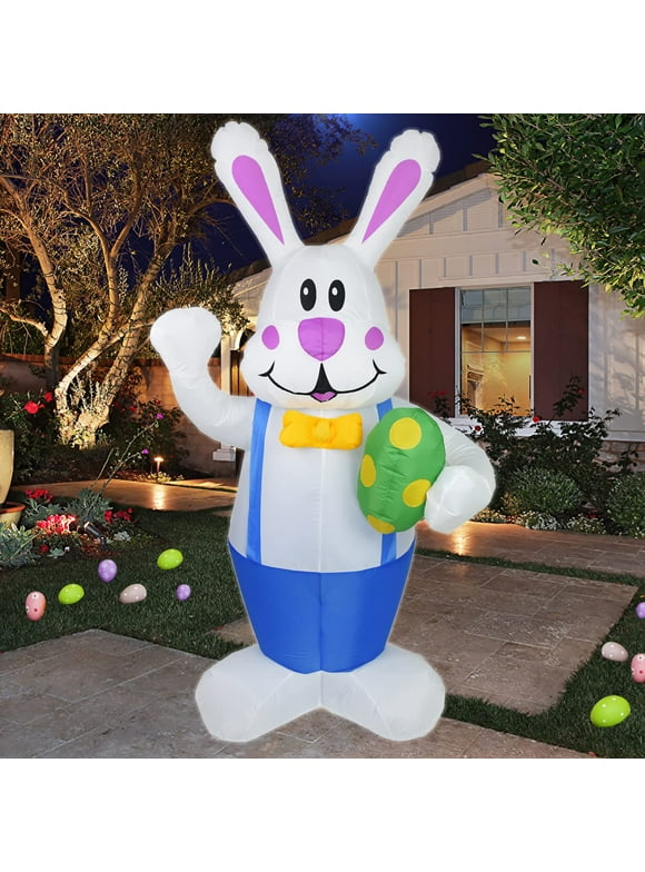 Beiou 6.3 ft Easter Inflatables Decoration happy Bunny & Eggs with LED Lights, Blow up Easter Decor for Indoor Outdoor Yard,Easter Party, Patio,Garden