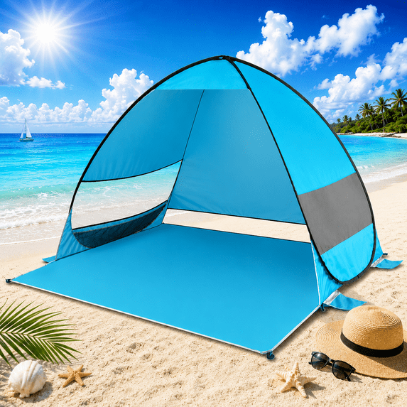 Pop Up Beach Tent for 2-3 Persons, Portable Beach Sun Shelter with UPF 50+ UV Protection, Instant Shade Canopy, Lightweight Outdoor Sun Shade for Beach Camping Picnic, Blue