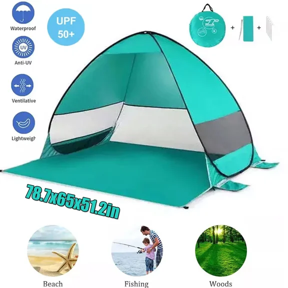 XEENSO Automatic Beach Tent, UV Protection, Pop-up, Camping Tent for 2-3 People, Green