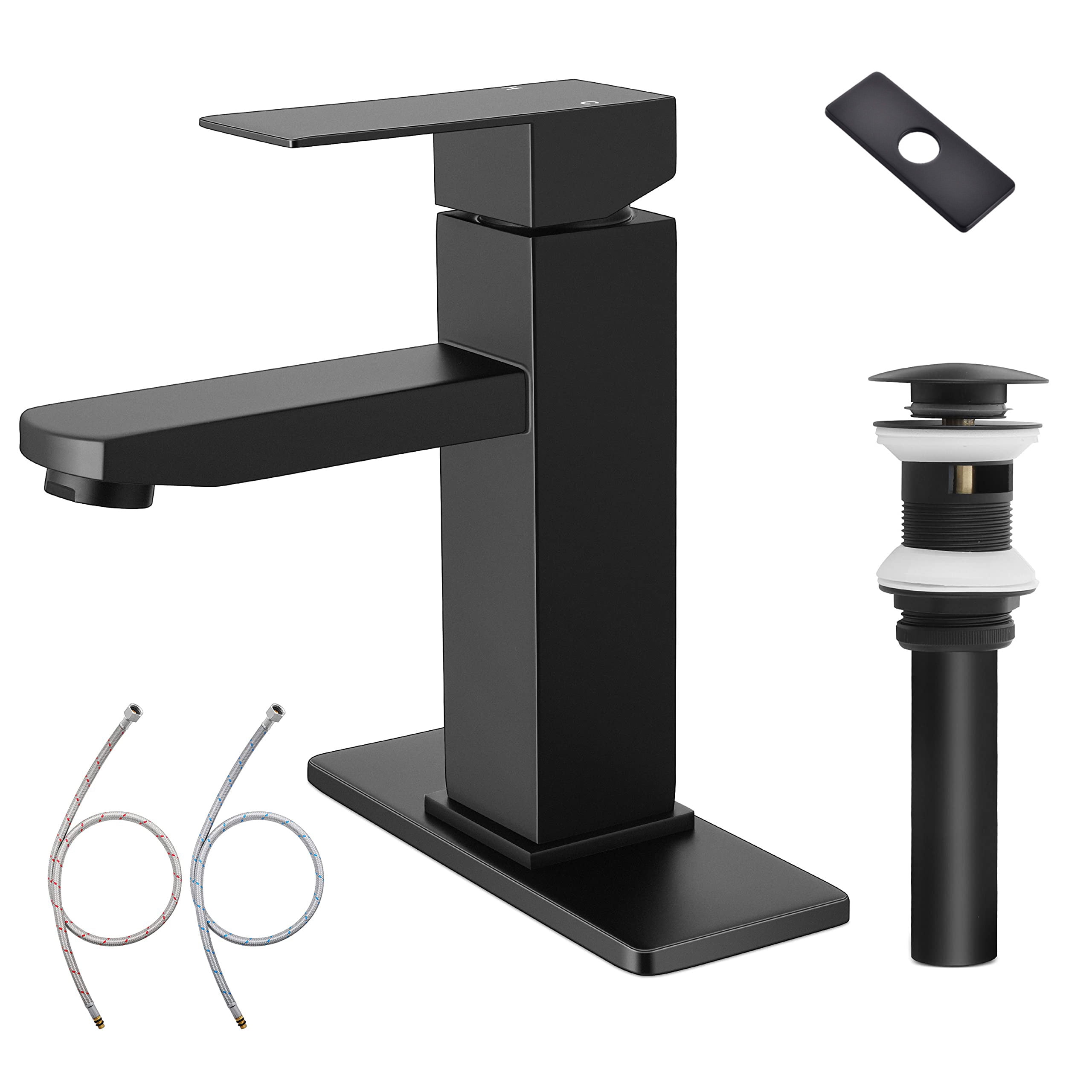 Matte Black Stainless Steel Single Handle Bathroom Faucet with Pop Up Drain