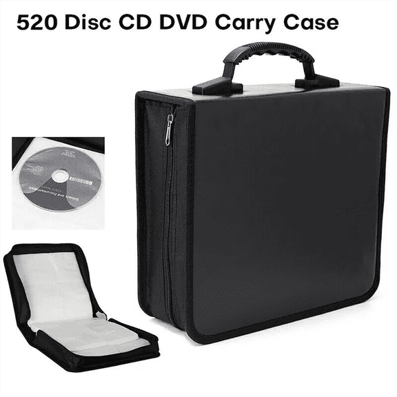 520-Capacity CD DVD Binder Organizer, Heavy Duty Nylon Case with Zipper & Handle for Car, Home & Travel