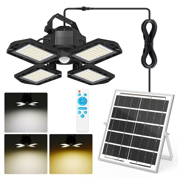 Beiou Solar Shed Lights for Indoor and She Sheds Buildings, Solar Powered Barn Light, 1500LM 168LED Outdoor Motion Sensor Pendant Light, Gazebo Light for The Home