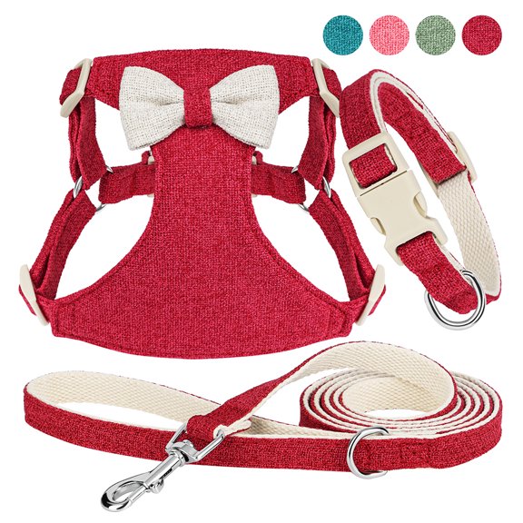Beirui 3pcs Cute Bowtie Small Dog Collar Mesh Harness Walking Leash Pet Step In Vest Quick Fit XXS-S