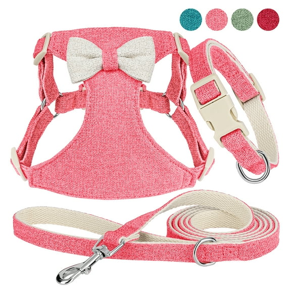 Beirui 3pcs Cute Bowtie Small Dog Collar Mesh Harness Walking Leash Pet Step In Vest Quick Fit XXS-S
