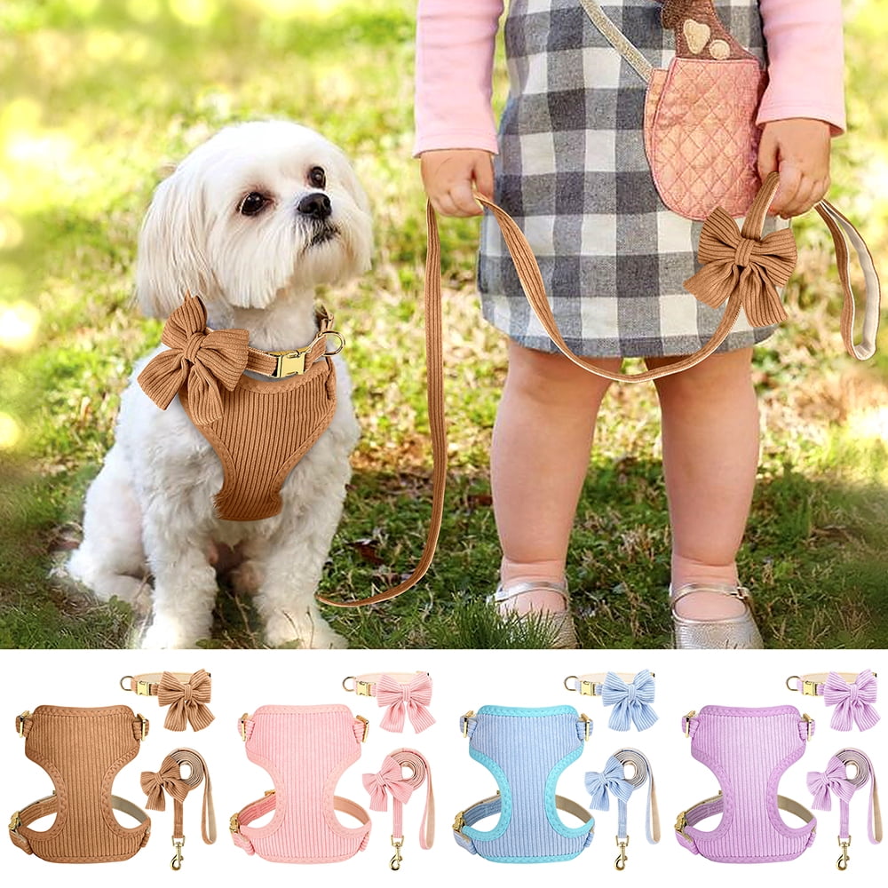Beirui 3pcs Soft Mesh Dog Harness Cute Bowtie Collar and Leash for Small  Pet Adjustable