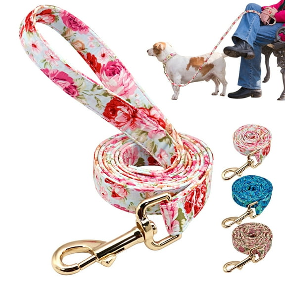 Beirui 5ft Floral Nylon Dog Leash Pet Fabric Training Lead Durable for Small Large Dogs Pink Blue Beige