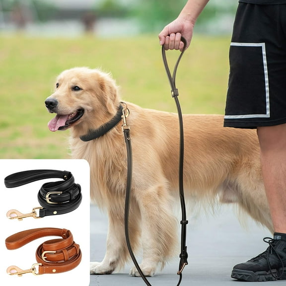 Beirui 5ft Real Leather Dog Leashe with Handle Adjustable Heavy Duty Pet Lead for Medium Large Dogs
