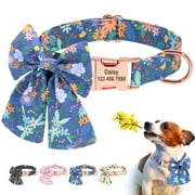 Beirui Bow Tie Floral Personalized Dog Collar Engraved Name ID Tag for Small Medium Large Dogs