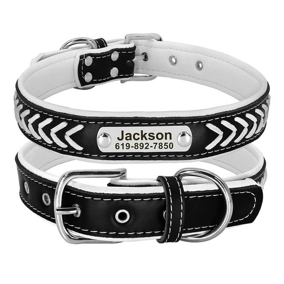 Beirui Braided Personalized Dog Collars Custom Leather Padded Dog Pet ID Name Collar Adjustable