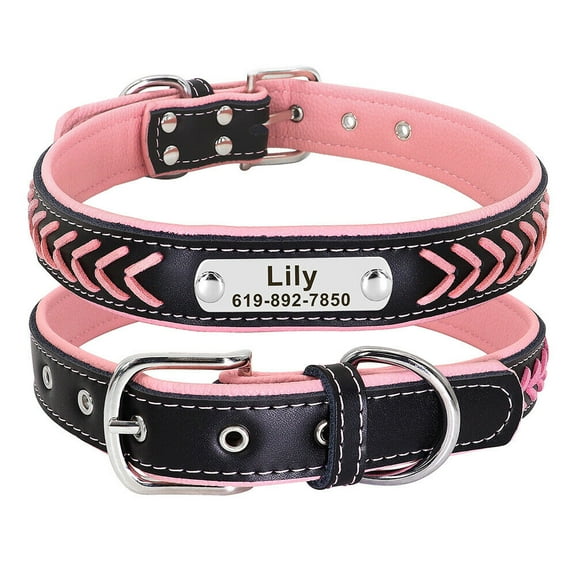 Beirui Braided Personalized Dog Collars Custom Leather Padded Dog Pet ID Name Collar Adjustable