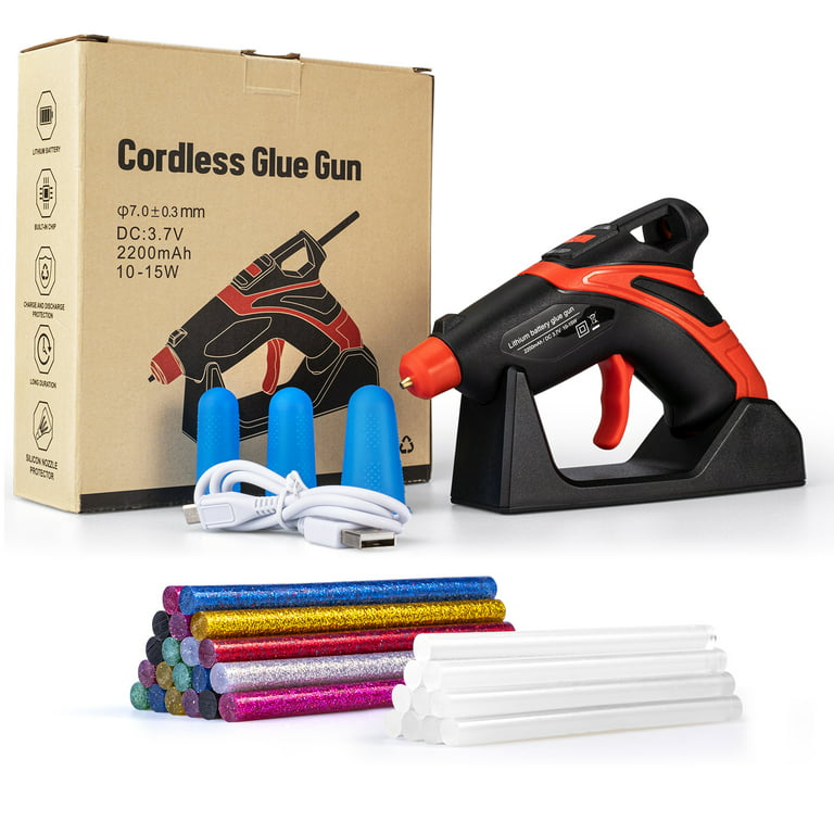 Beirui Cordless Hot Glue Gun 1 Min Preheating 10 Min Automatic Power-Off  Wireless Melt Glue Gun Kit with Stand Leak-Proof Ring 30pcs Glue Sticks for