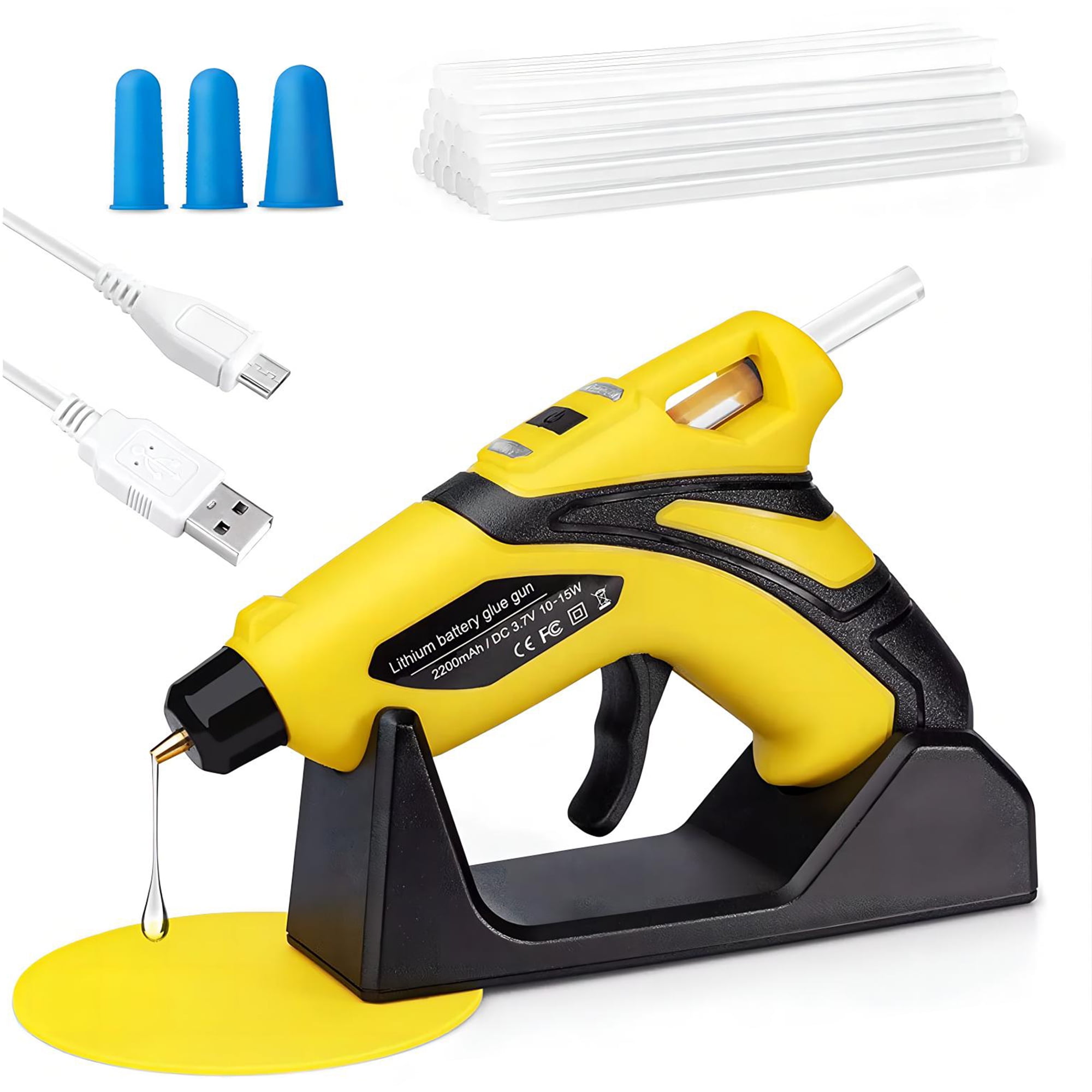 Beirui Cordless Hot Glue Gun 20s Preheating with 30pcs Glue Sticks  Leak-Proof Ring Automatic Power-off Wireless Melt Glue Gun with Stand for  Repairs Jewelry Craft DIY Xmas, Yellow 
