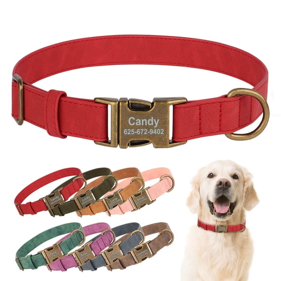 Beirui Custom PU Leather Dog Collar Personalized Name Buckle Adjustable XS-L Bulldog