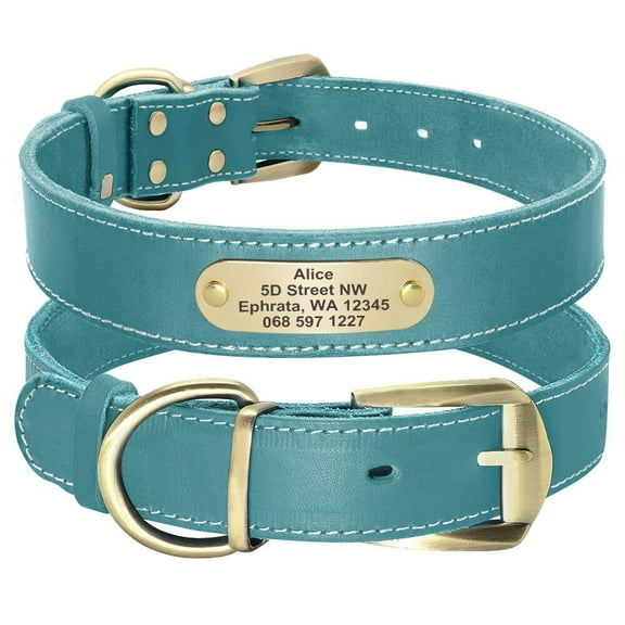 Beirui Custom Real Leather Dog Collar Personalized Brass Name Plate Adjustable for Small Medium Large Dogs