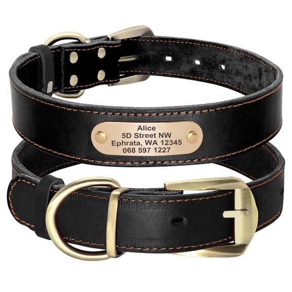 Beirui Custom Real Leather Dog Collar Personalized Brass Name Plate Adjustable for Small Medium Large Dogs