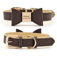 thumbnail image 1 of Beirui Cute Bow Tie Dog Collar Personalized Soft Leather Pet Puppy Collars Custom Engraved Name Adjustable XS-XL, 1 of 5