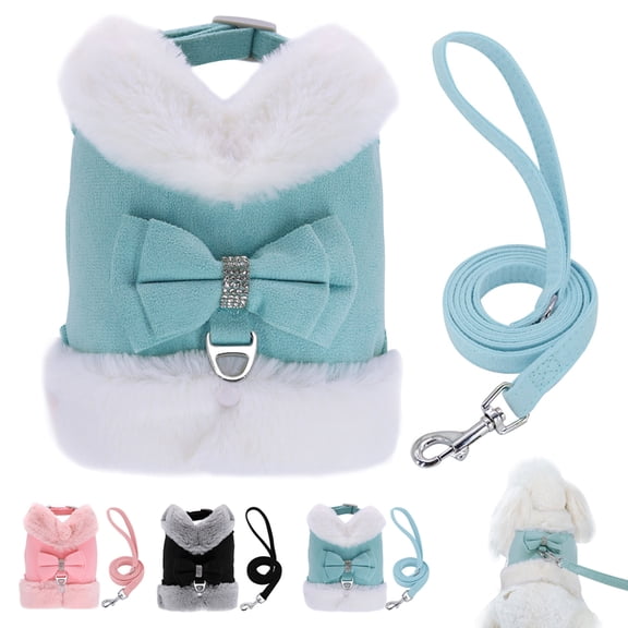 Beirui Cute Bow Tie Fleece Dog Harness and Leash set Adjustable Warm Pet Puppy Vest with Warm Collar