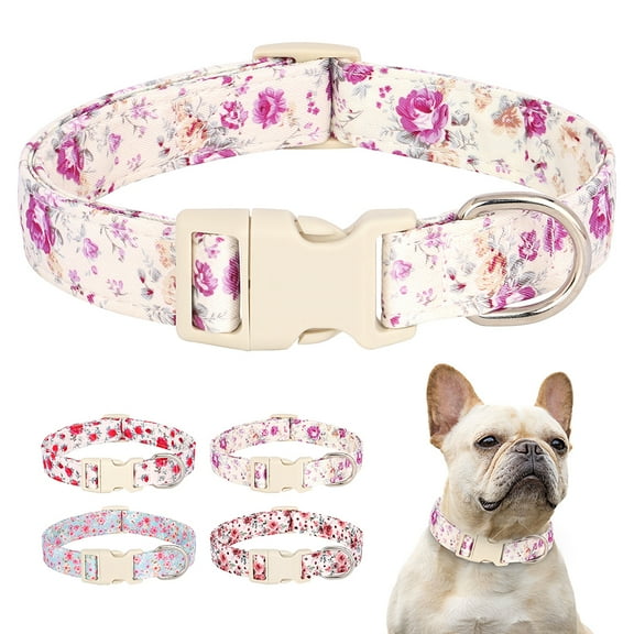 Beirui Cute Floral Dog Collar Soft Fabric Adjustable for Small Medium Large Dogs Yorkie