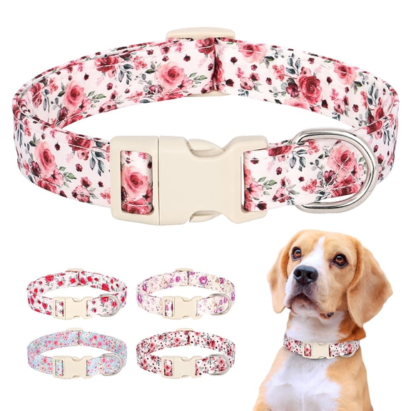 Beirui Cute Floral Dog Collar Soft Fabric Adjustable for Small Medium Large Dogs Yorkie