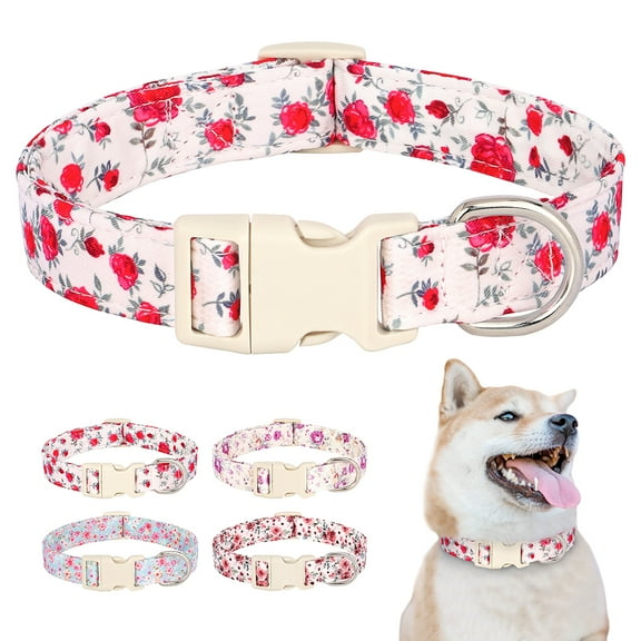 Beirui Cute Floral Dog Collar Soft Fabric Adjustable for Small Medium Large Dogs Yorkie