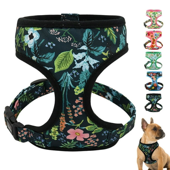 Beirui Floral Soft Mesh Padded Dog Harness No Pull Adjustable Walking Vest for Small Medium Dogs French Bulldog