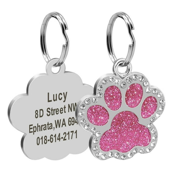 Beirui Glitter Paw Personalized Dog Tag Small Puppy Cat Rhinestones ID Collar Tags Free Engraved Stainless Steel