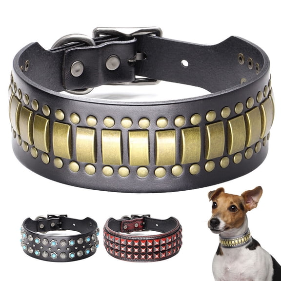 Beirui Heavy Duty Studded Dog Collar Genuine Leather Adjustable for German Shepherd
