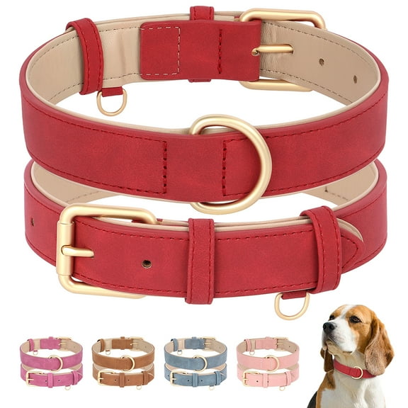 Beirui Leather Dog Collar Soft Padded Adjustable for Small Medium Large Dogs S-XL
