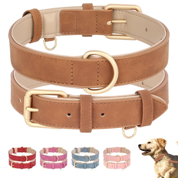 Beirui Leather Dog Collar Soft Padded Adjustable for Small Medium Large Dogs S-XL