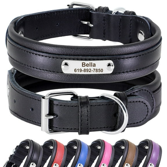 Beirui Leather Personalized Dog Collar With Engraved Nameplate Adjustable for Large Dogs