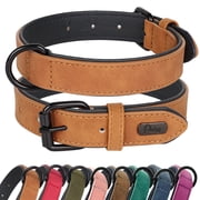 Beirui Leather Soft Padded Dog Collar Adjustable for Small Medium Large Dogs Bulldog