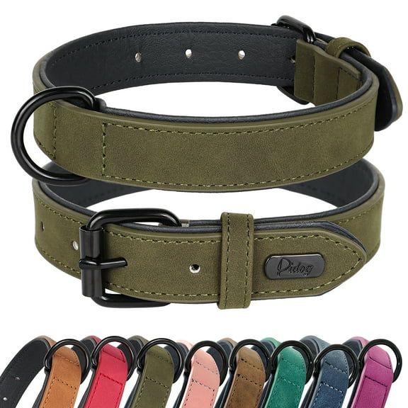Beirui Leather Soft Padded Dog Collar Adjustable for Small Medium Large Dogs Bulldog